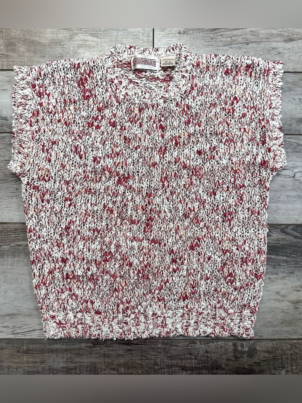 Worthington Red & White Marled Crewneck Knit Sweater